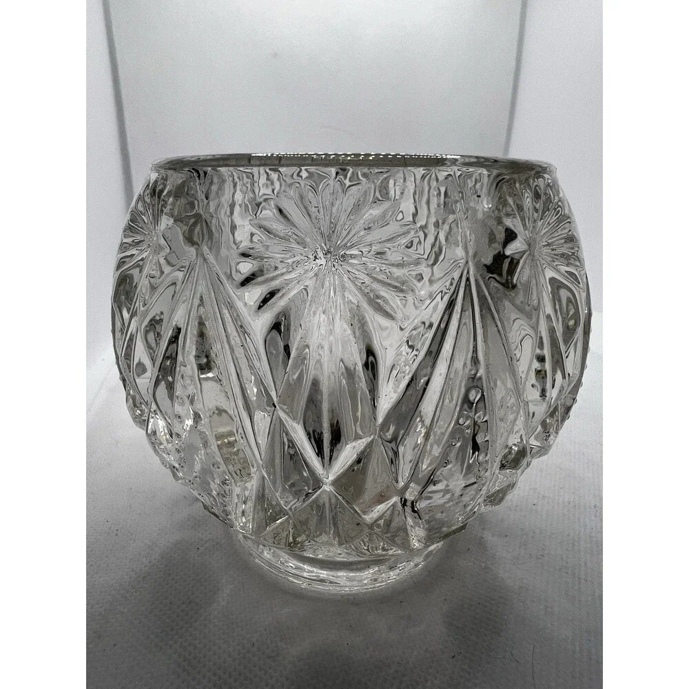 Avon Crystal Cut Glass Round Ball Shape Vase 4” Rose Bowl Sphere Globe Leaded